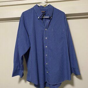 Kirkland, long sleeve deep blue checkered, button-down shirt, size XL